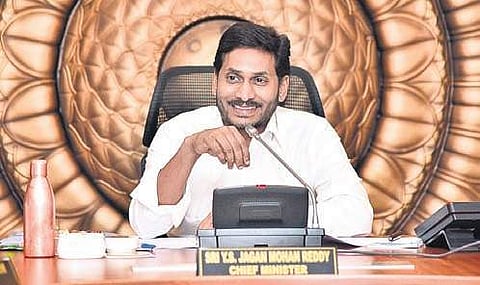 Chief Minister YS Jagan Mohan Reddy during the Cabinet meeting at the Secretariat in Velagapudi on Wednesday | Express