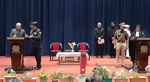 Radha Krishna Mathur at the swearing-in ceremony. (Photo | Spokesperson, Ministry of Home Affairs, Twitter)