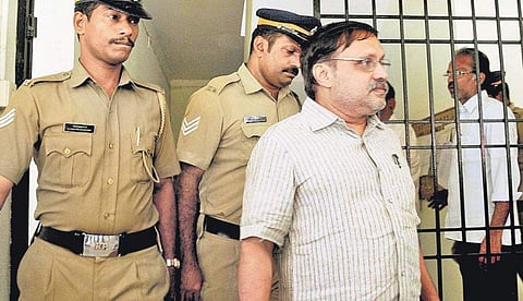 T O Sooraj, former Public Works Department secretary and an accused in the Palarivattom flyover graft case, being brought to the Vigilance Court, Muvattupuzha, on Thursday | A Sanesh