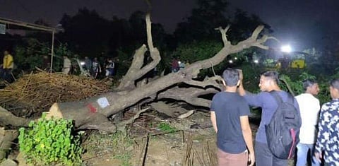 Protestors gathered at the spot asking why can't the authorities wait until a petition can be filed in the Supreme Court regarding the matter. ( Photo | Twitter )