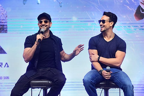 Bollywood actors Hrithik Roshan and Tiger Shroff during a promotion for 'War'. (Photo | PTI)