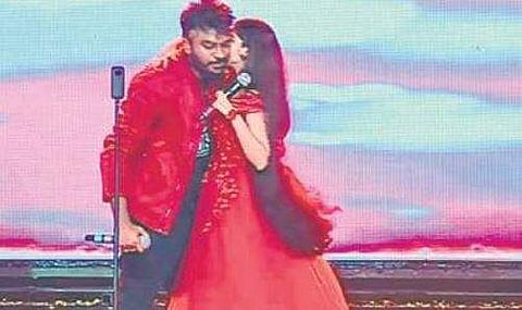 Chandan Shetty and Niveditha Gowda during the Yuva Dasara event;
