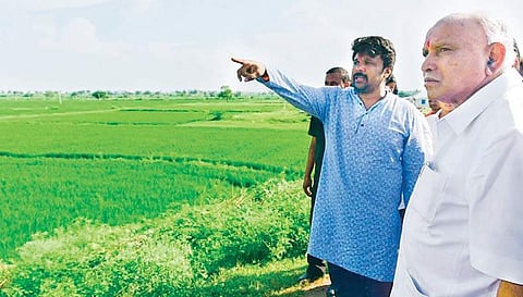 Chief Minister inspects a flood-affected place in Yadgir district, on Saturday|Express