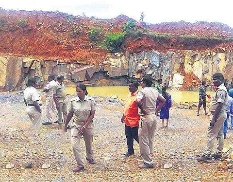 Officials inspecting a mining site in Dukura forest range in Mayurbhanj district | Express