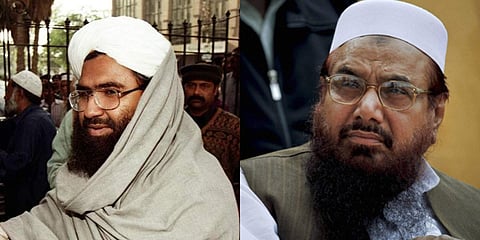 Jaish-e-Mohammed chief Masood Azhar (L) and LeT co-founder and 26/11 attacks mastermind Hafiz Saeed (R) (File Photo|AFP & PTI)