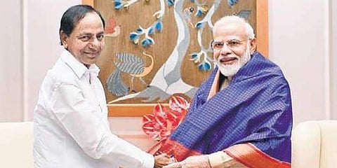 Chief Minister K Chandrasekhar Rao calls on Prime Minister Narendra Modi in New Delhi on October 4 (Photo |EPS)
