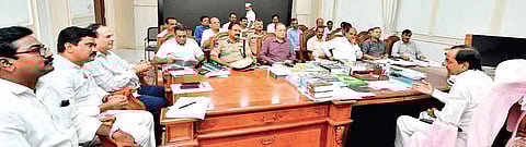CM K Chandrasekhar Rao holds a meeting with the officials concerned to discuss the plan of action regarding the RTC strike, at Pragati Bhavan in Hyderabad on Sunday