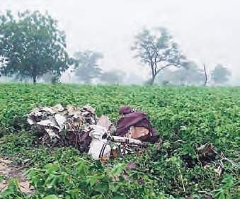 The wreckage of the aircraft that crashed in Sultanpur village on Sunday (Photo |EPS)