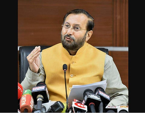 Minister of Environment Forest and Climate Change Prakash Javadekar addresses a press conference (Photo | PTI)