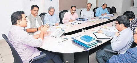 MAUD Minister KT Rama Rao holds a meeting with officials to discuss the Town Planning Act in Hyderabad on Monday