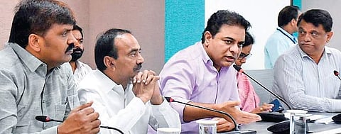 Minister for MAUD KT Rama Rao speaks at a press conference at the GHMC Hall in Hyderabad (File Photo |EPS)