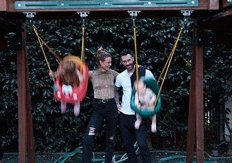 Adam Levine and wife Behati Prinsloo with daughters Gio Grace and Dusty Rose. (Photo | Behati Prinsloo Levine Instagram)