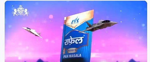 The 11-second animated video portrays two jets, soaring in the sky, manoeuvring and circling around a giant  'Rafale Pan Masala' packet. (Video screengrab)