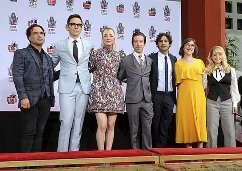 Johnny Galecki, from left, Jim Parsons, Kaley Cuoco, Simon Helberg, Kunal Nayyar, Mayim Bialik and Melissa Rauch, cast members of the TV series 'The Big Bang Theory.' (Photo | AP)