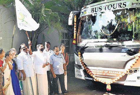 Tourism Minister Kadakampally Surendran flagging off the ‘Conducted Tour’ facility on Friday  Vincent Pulickal