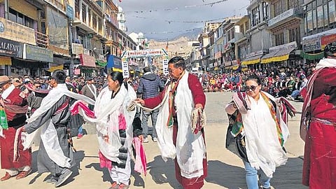 People of Ladakh dance as they celebrate getting UT status in Leh