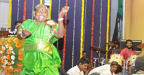 Paravai Muniyamma performs a folk dance at the DMK women wing conference in Chenna. (File Photo | EPS)