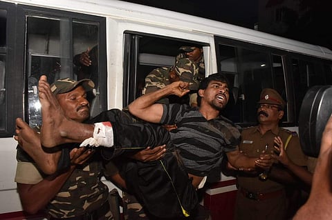 Special task force bringing Maoist Deepak to CMCH who was arrested in Anaikatti on Saturday. (Photo | EPS / U Rakesh Kumar)