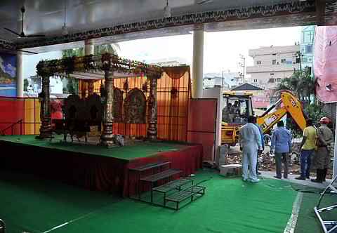 The site at Pearl garden function hall where a wall collapsed on Sunday (Express/S Senbagapandiyan)