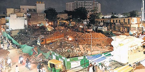 23 shops on Meenakshi Koil street in Shivajinagar have been relocated to Park Road nearby, to make way for the Metro station construction| Nagaraja Gadekal