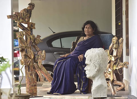 Anila Jacob with her sculptures| Albin Mathew