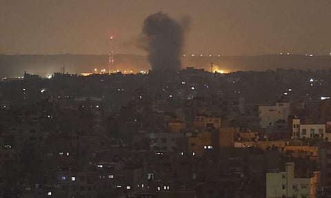 An explosion caused by Israeli airstrikes is seen in Gaza City, early Thursday, Nov. 14, 2019. (Photo | AP)