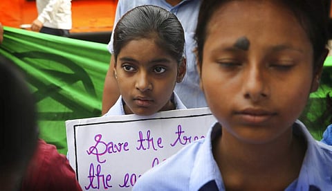 Students protest outside the Ministry of Environment, Forest and Climate Change in New Delhi. (File Photo | AP)