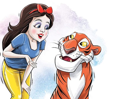 Snow White with a tiger (Express Illustrations| Amit Bandre & Tapas Ranjan)