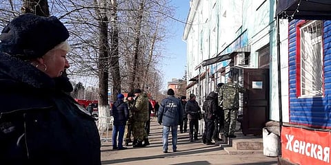 In this photo provided by Vera Zaderko, police secure an area at a college in Blagoveshchensk, Russia, Thursday, Nov. 14, 2019. (Photo | AP)
