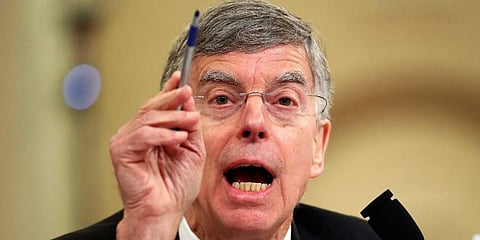 Top US diplomat in Ukraine William Taylor testifies before the House Intelligence Committee on Capitol Hill in Washington, Wednesday, Nov. 13, 2019, during the first public impeachment hearing of President Donald Trump's efforts to tie U.S. aid for Ukrain