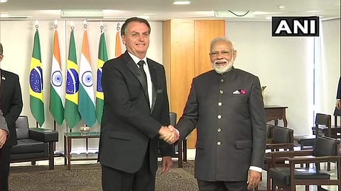 Prime Minister Narendra Modi with Brazilian President Jair Bolsonaro. (Photo | ANI Twitter)
