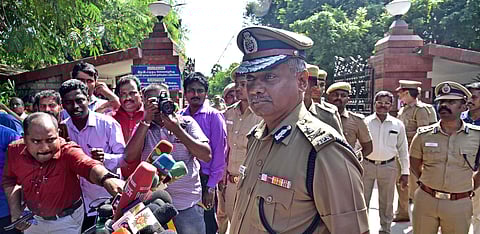 Police commissioner AK Viswanathan speaks on the alleged suicide of IIT student Fatima Latif who accused the faculty in her suicide note on Thursday in Chennai. (Express| P Jawahar)