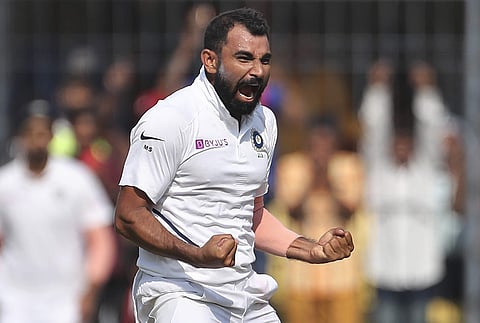 India's Mohammed Shami celebrates the dismissal of Bangladesh's Mehidy Hasan during the first day of first cricket test match between India and Bangladesh in Indore, India, Thursday, Nov. 14, 2019. | (Photo | AP)