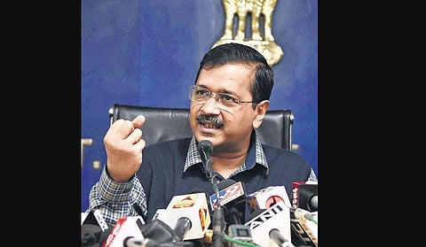 Chief Minister Arvind Kejriwal addresses a press conference. (Photo | Parveen Negi)