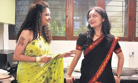 Neetali Das, who plays Jumi, and Lima Das in traditional Assamese Pat Silk Mekhela Sadors