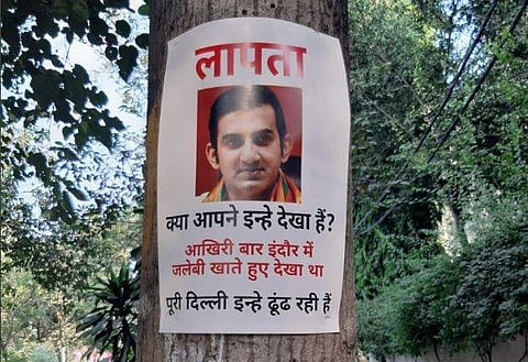 The posters cropped up after the cricketer-turned-politician skipped a meeting of the parliamentary standing committee on urban development and air pollution in Delhi. (Photo | ANI)