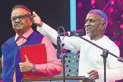 SP Balasubrahmanyam (left) with Ilaiyaraja at the concert| Pandarinath B