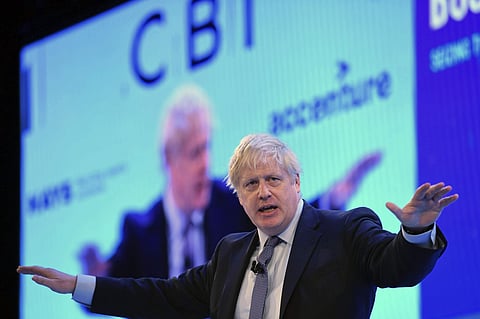 Britain's Prime Minister Boris Johnson speaking at the Confederation of British Industry (CBI) annual conference in London. (Photo | AP)