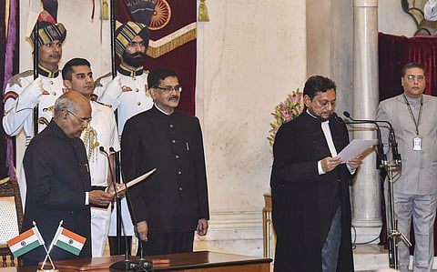 Justice Bobde took oath in English in the name of God at a brief ceremony held at the Durbar Hall of Rashtrapati Bhawan. | (Photo | PTI)