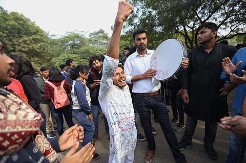 JNU Student protest against free hike in New Delhi on Monday. | (Photo | Arun Kumar/EPS)