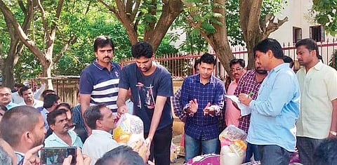 IT employees with the RTC staff in Miyapur in Hyderabad.