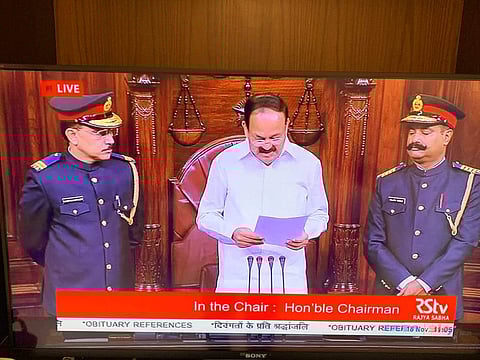 Rajya Sabha marshals' uniform changes to military green. (Photo | IANS)