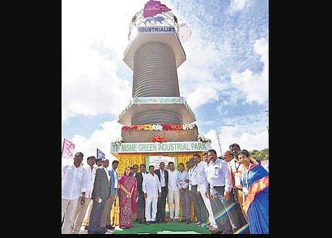 Minister KT Rama Rao along with other dignitaries at the inauguration of TSIIC-TIF MSME Green Industrial Park in Dandumalkapur on Friday (Photo | EPS, Vinay Madapu)