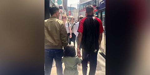 Hardik Pandya (R) with Ziva (C) and MS Dhoni. (Photo | Instagram/ Hardik Pandya)