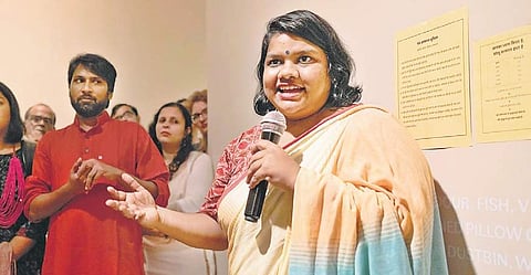 Mohammad Sayeed and Ishita Dey introducing the exhibition to the visitors at KNMA, Saket.