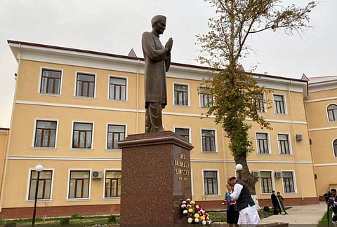Defence Minister Rajnath Singh at the Lal Bahadur Shastri memorial in Tashkent. (Photo | Rajnath Singh, Twitter)