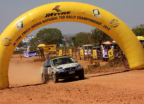 Participants righting various class of cars during JK Tyre FMSCI Indian National TSD Rally Championship. (File | EPS)