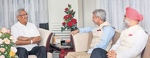 External Affairs Minister S Jaishankar with Sri Lankan President Gotabaya Rajapaksa during a meeting at Colombo in Sri Lanka on Tuesday. (Photo | PTI)