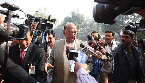 NCP chief Sharad Pawar arrives at Parliament house during the ongoing Winter Session in New Delhi on Wednesday. | (Photo | Shekhar Yadav/EPS)