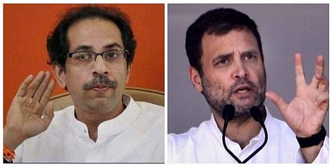 (L) Shiv Sena chief Uddhav Thackeray and Congress leader Rahul Gandhi (R)